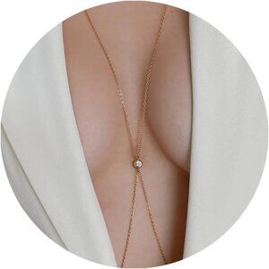 Women's 1 Diamond(Gold) Gold Plated Layered Rhinestone Crossover Body Chains